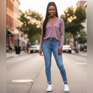 GREY LAB Mauve V-Neck Long Sleeve Blouse